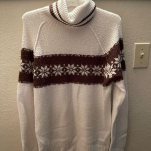 Cream and Brown Turtleneck Sweater
